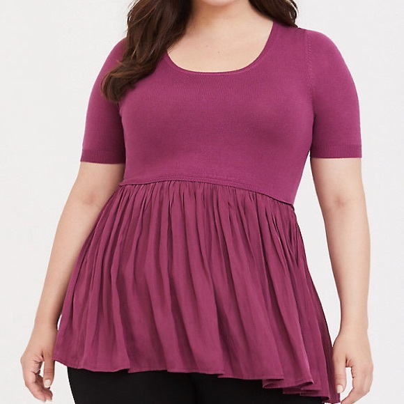 torrid Tops - Torrid Violet Knit to Woven Babydoll 2FER Tee GUC